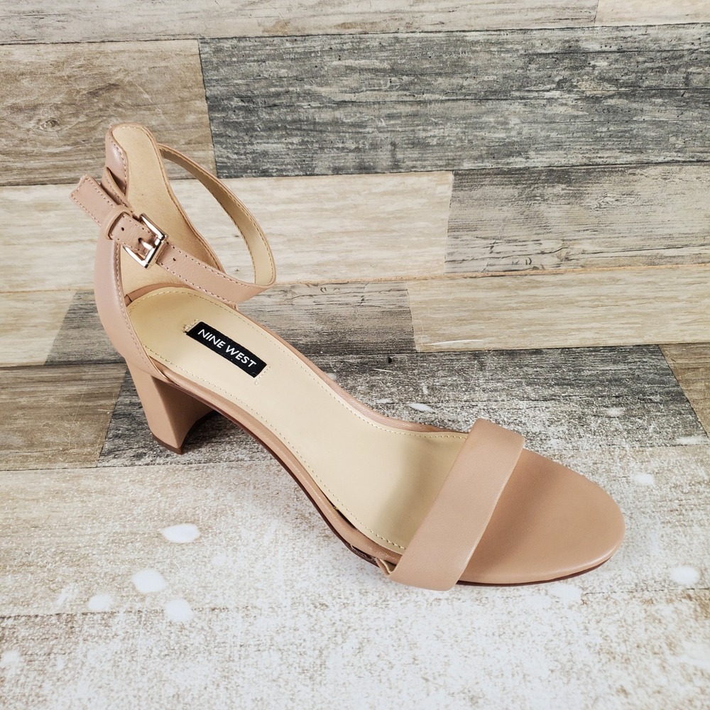 Nine West Pruce Womens Sandals Sz 10.5 M Barely Nude Ankle Strap Block Heel